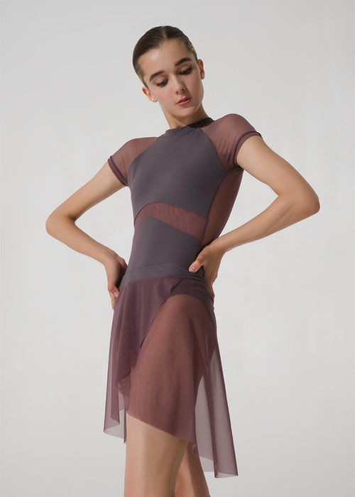 LITTLE NORA, High-Lo mesh pull on faux wrap skirt