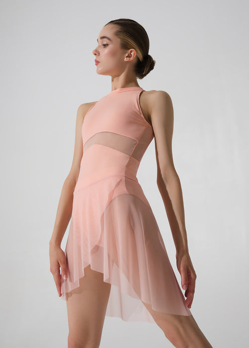 NORA, High-Lo mesh pull on faux wrap skirt